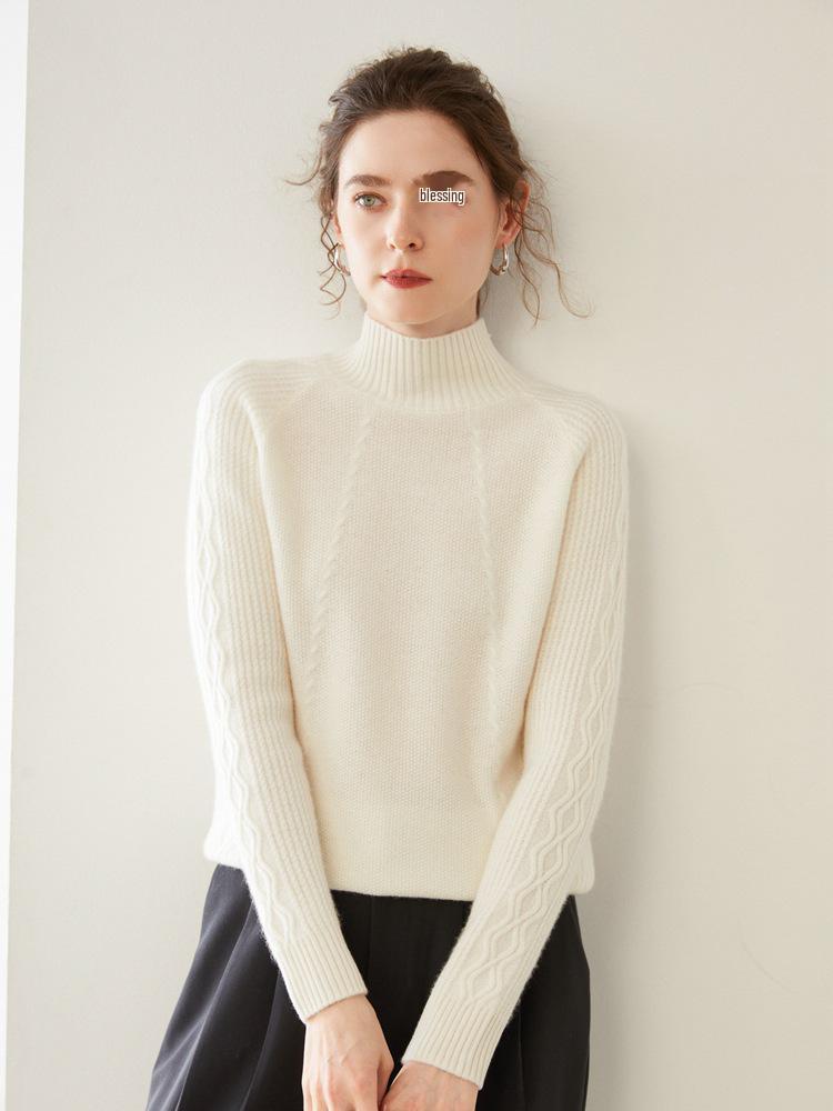 Cozy Cashmere Semi-High Neck Sweater: Slim Fit, Long Sleeve, Short, Loose Pullover - Perfect for Autumn/Winter