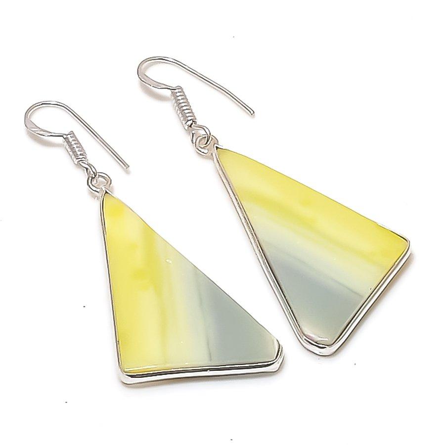 Natural Swiss Green Opal Gemstone 925 Sterling Silver Earring 2.17" AE-11470