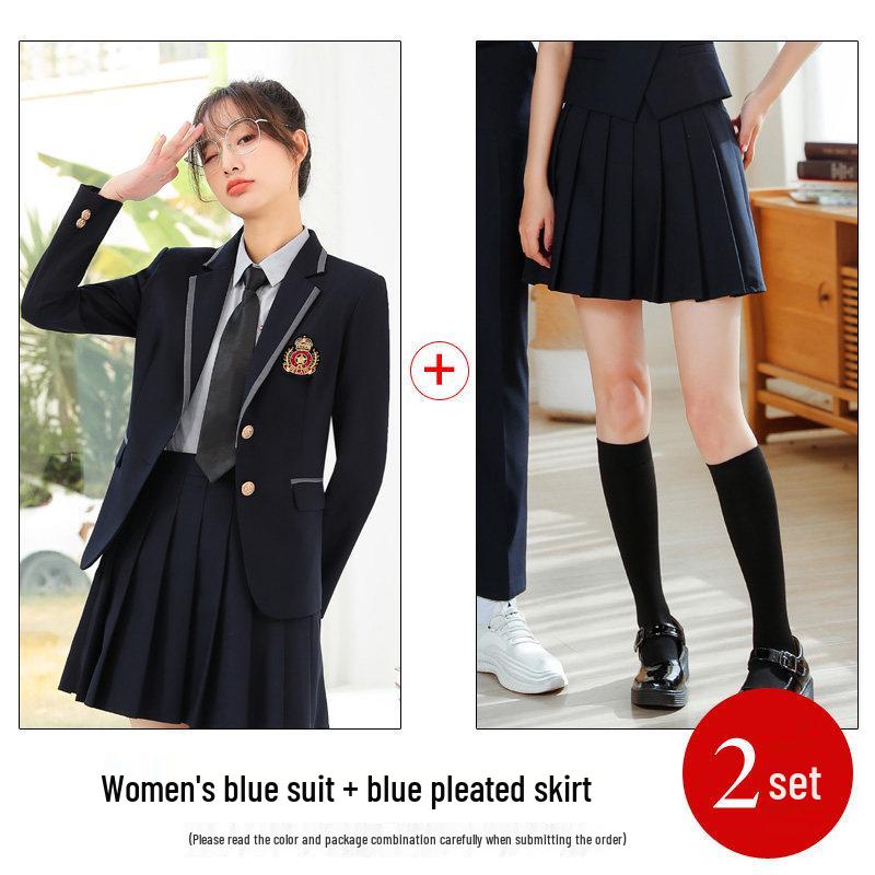 Unisex College-Style JK Uniform: Pleated Skirt & Suit Set