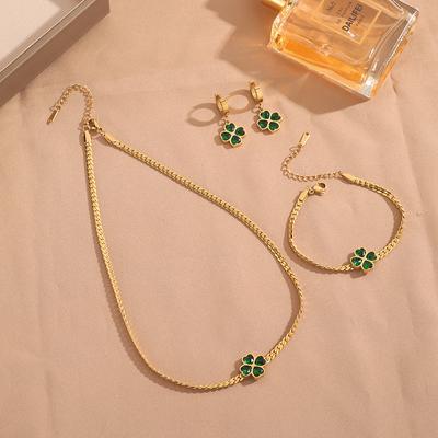 Four-leaf Clover Titanium Steel Necklace, Earrings, Bracelet, Jewelry Set, New High-end Versatile Fashion Jewelry.