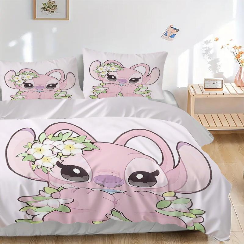 Pink Stitch Flowers Print 3Pcs Bedding Setduvet Cover With 2 Bedropillowcase Home Birthday Gift