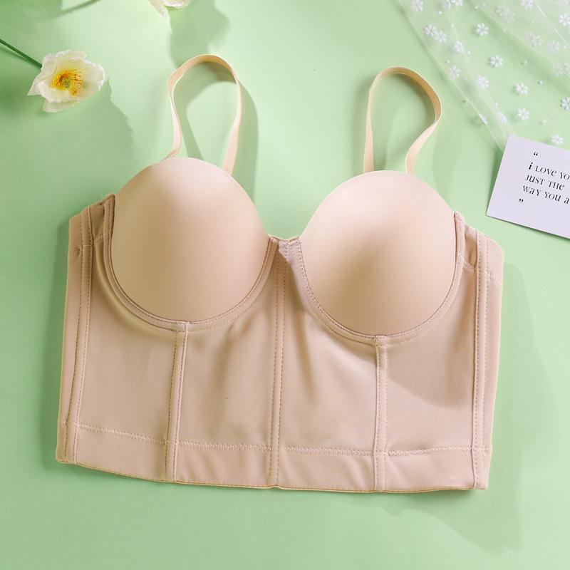 New French Slim Fit V-Neck Strapless Bras Sexy Strapless Bra With Underwear Pads Cup Lingerie For Women
