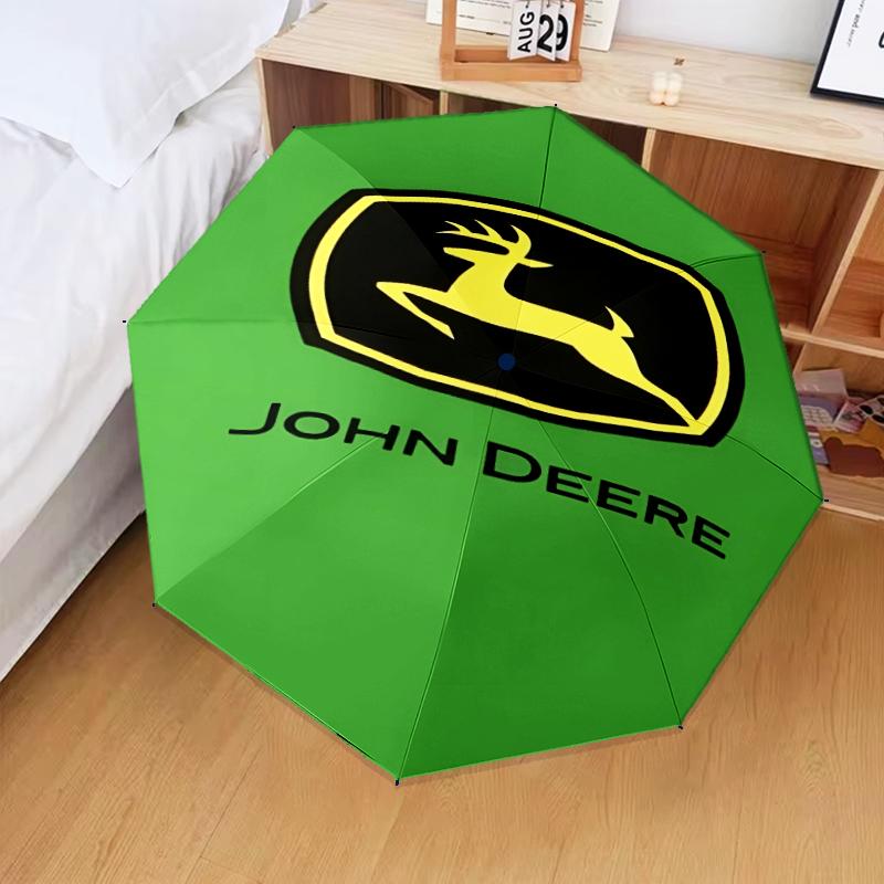 John Deere Design Regenschirm Faltschirm, Automatikschirm 8-Speichen für Reisen, Camping Nutzung Geschenk für Halloween Weihnachten