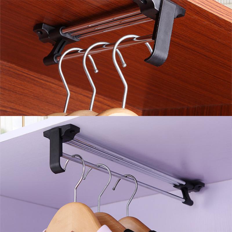 Retractable Closet Wardrobe Rail Clothes Hanger Towel Coat Racks Rod Space Saving Pants Tie Storage Shelf Closet Organizer