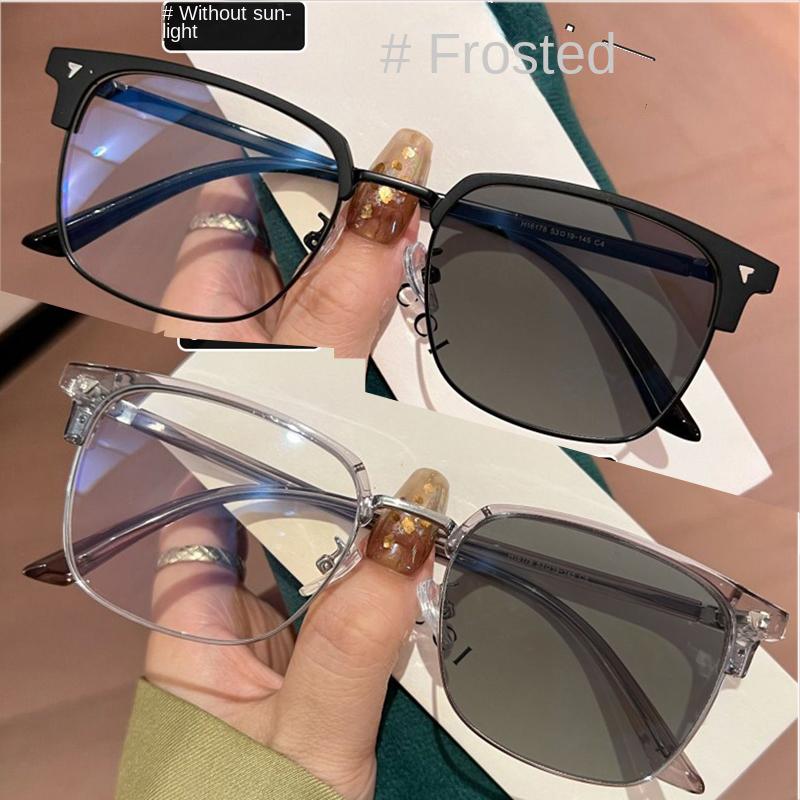 

2Pcs Photochromic Anti Radiation Blue Light Eyeglasses Square Metal Frame Computer Glasses For Women Men Replaceable Lens +2.5