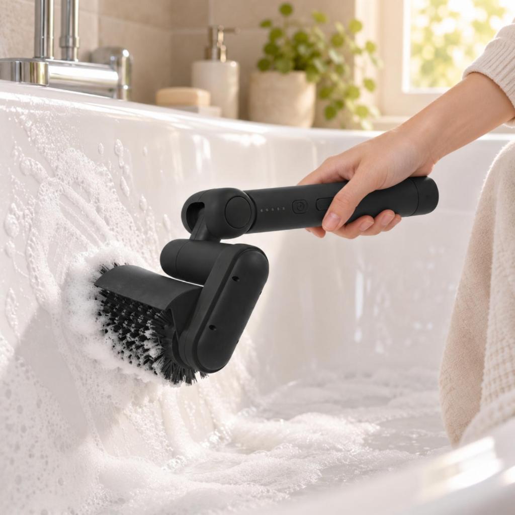 Powered Cleaning Brush Waterproof Electric with Scraping Edge Adjustable Angle Blk