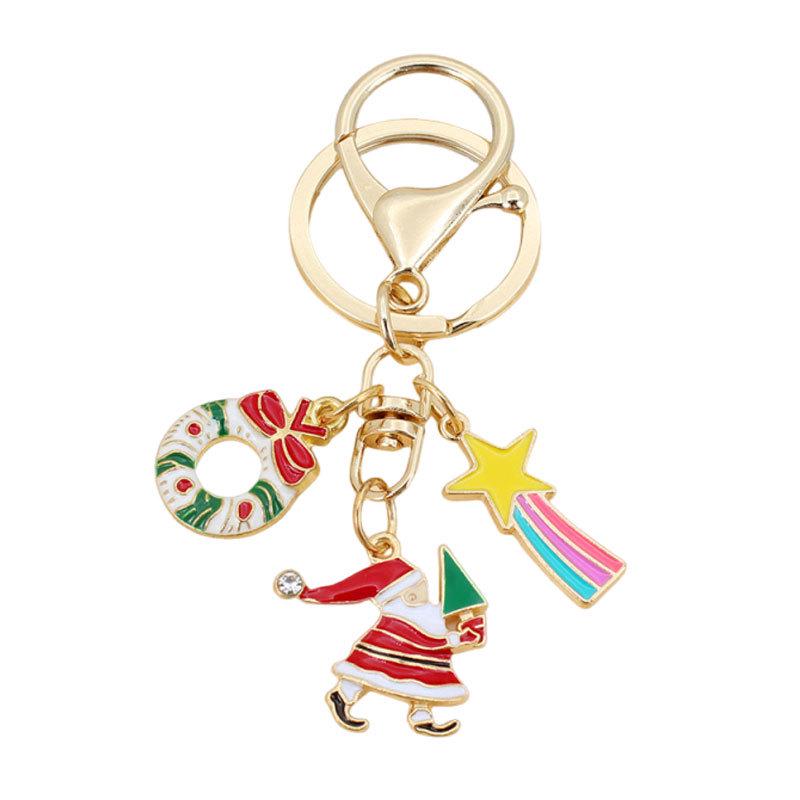 Santa Claus Snowflake Tree Keychain - Cute Cartoon Bag Charm for European & American Holiday Decoration, Small Gift Idea
