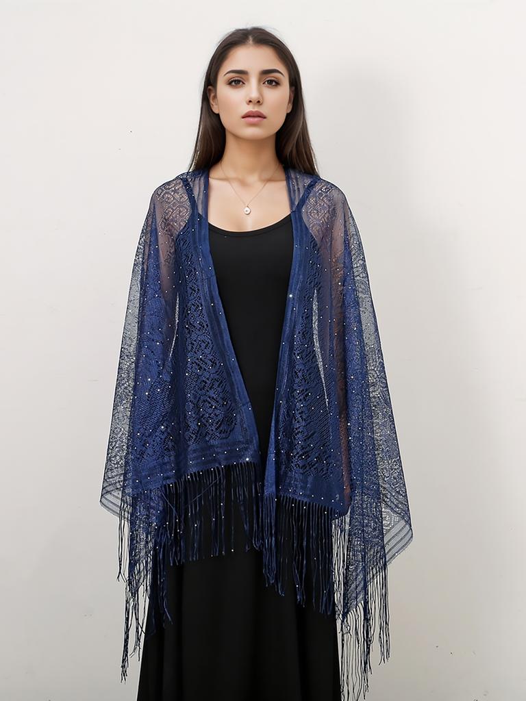 Elegant Floral Lace Scarf Shawl Tassels Party Wedding Veil Embrodiery Glitter Shawls And Wraps Shimmy Sunscreen Tippet