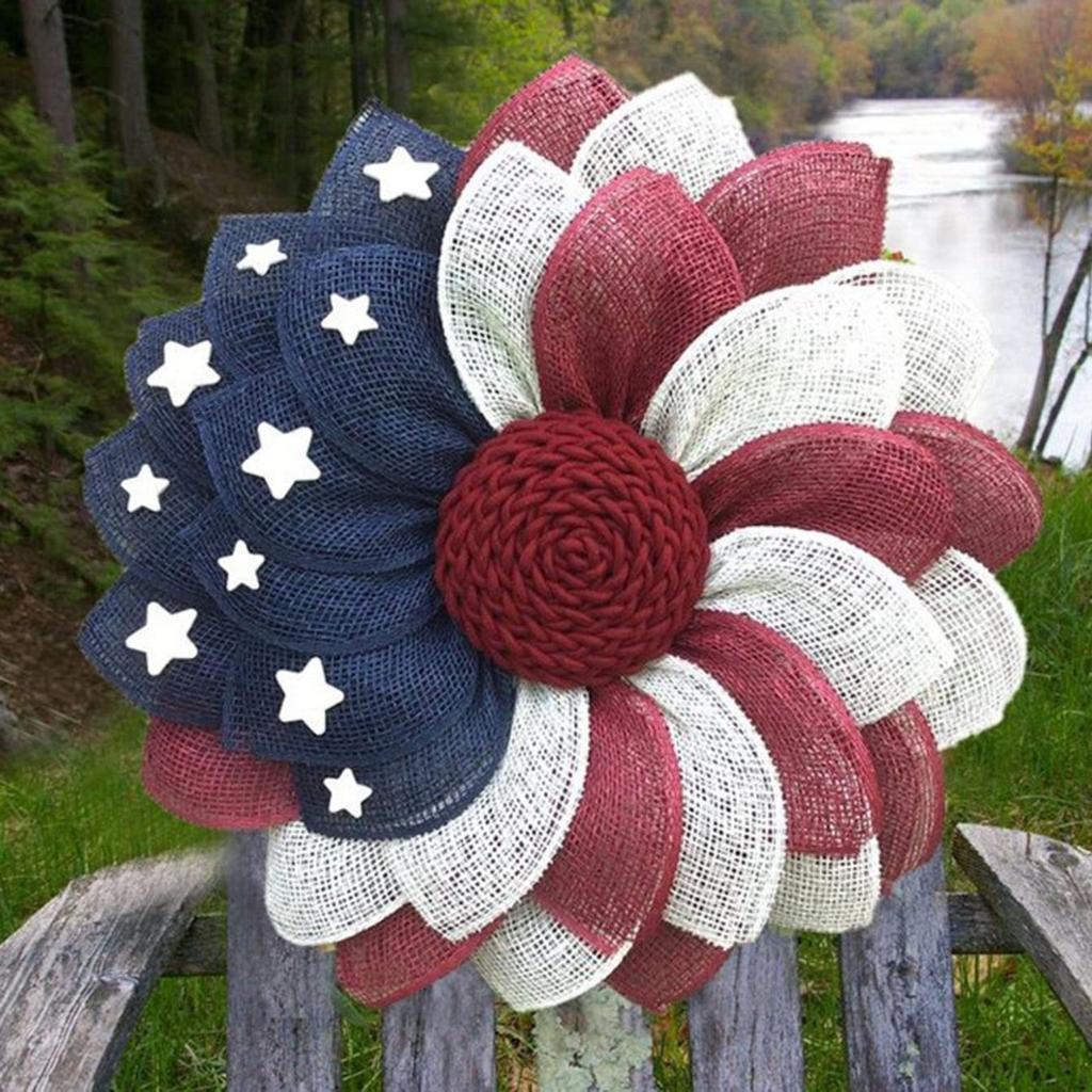 40CM 15.75IN Independence Day Wreath Patriot Wreath American Flag Red Blue Star Decoration Wreath Door Hanging