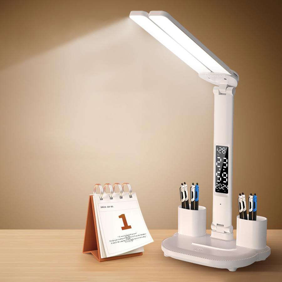 Lampă de birou cu LED, 3 niveluri, cu reglare tactilă, lumină de noapte, reîncărcabilă prin USB, protecție ochilor, lampă de masă pliabilă pentru dormitor, noptiera