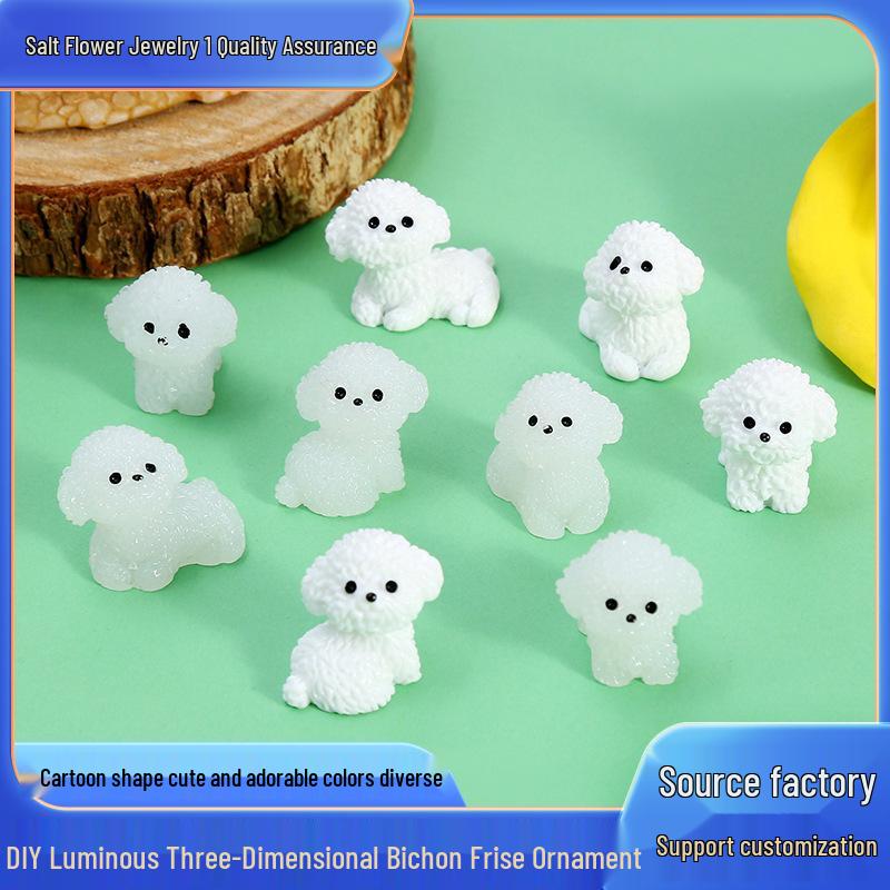 Luminous Bichon Frise Micro Ornament - DIY Resin Jewelry & Car Décor
