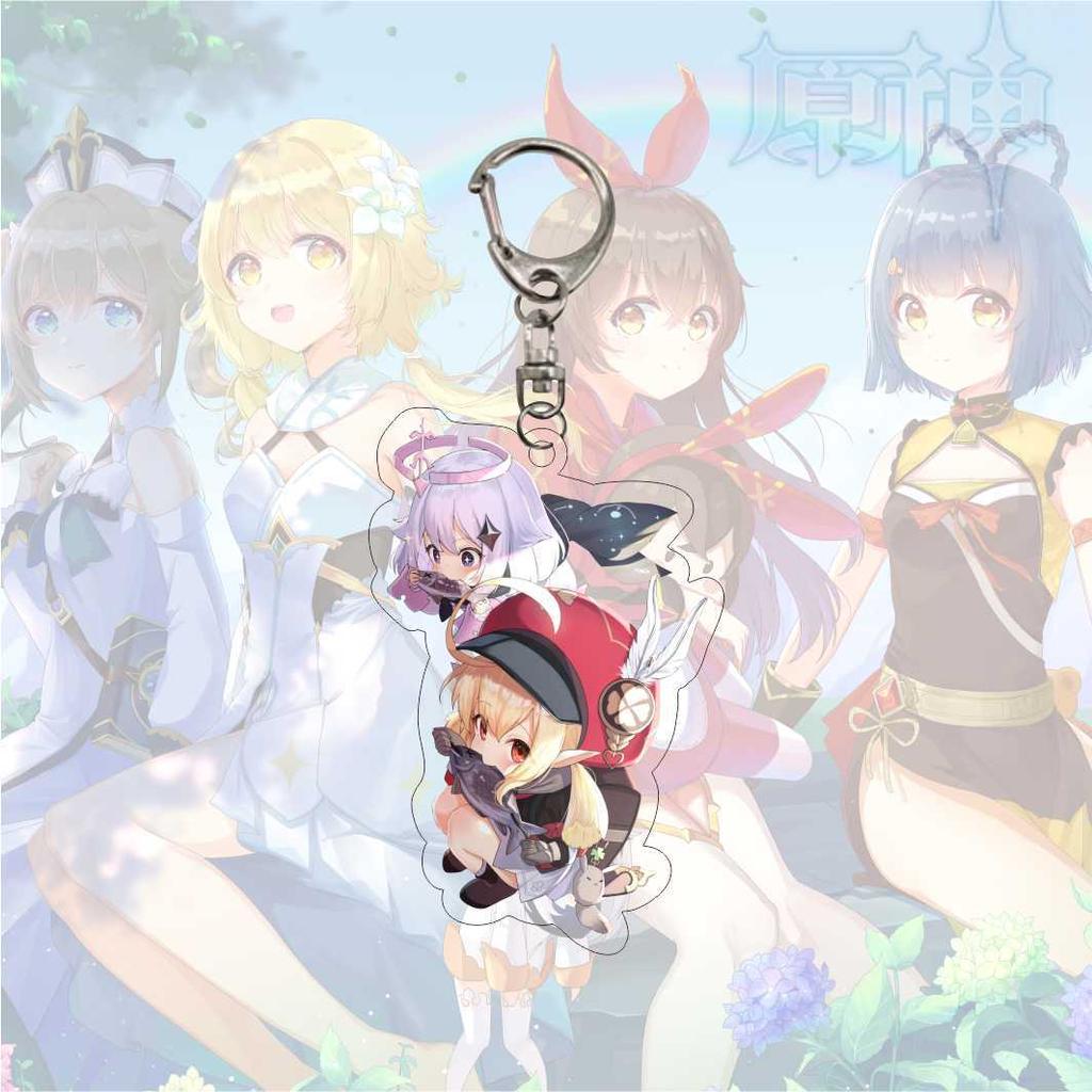 Cartoon Anime Genshin Impact Keychain Acrylic Double Sided Transparent Key Chain Ring Keyring Accessories Jewelry For Fans Gifts