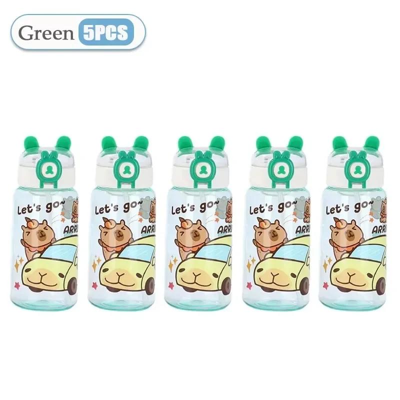 1-10PCS Capybara Cartoon 550ml Portable Large-capacity Water Bottle Sports Straw Cups Student Plastic Water Cups Water Bottle