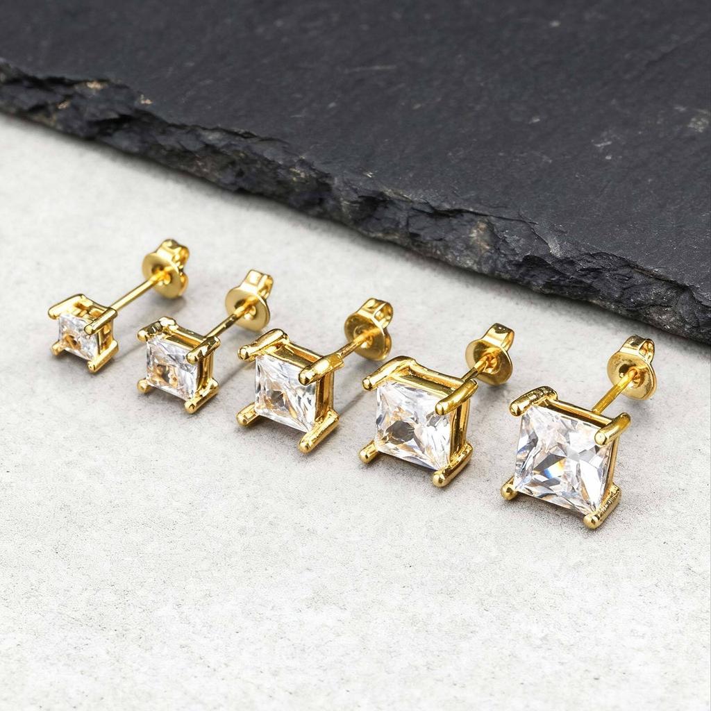 Dainty Square Zircon Stud Earrings for Men Women,4/5/6/7/8mm Width White Crystal Zircon Metal Stud Earring,Piercing Jewelry Gift