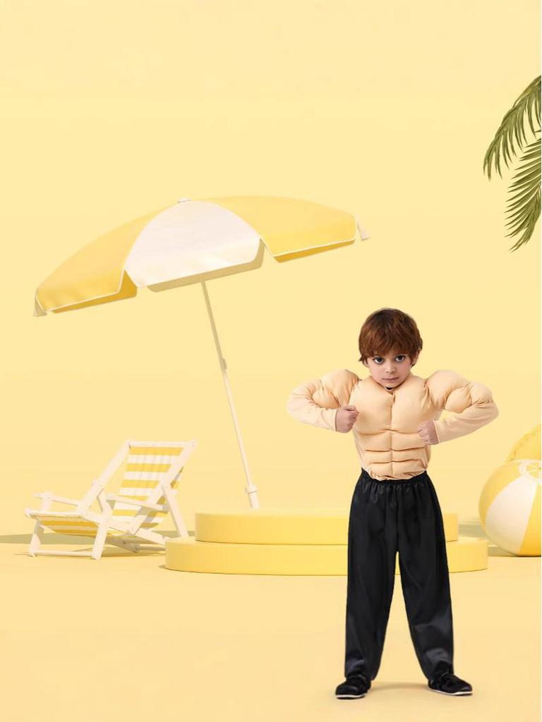 Muscle Man Cosplay T-Shirt with Fake Pectorals and Abs for Boys