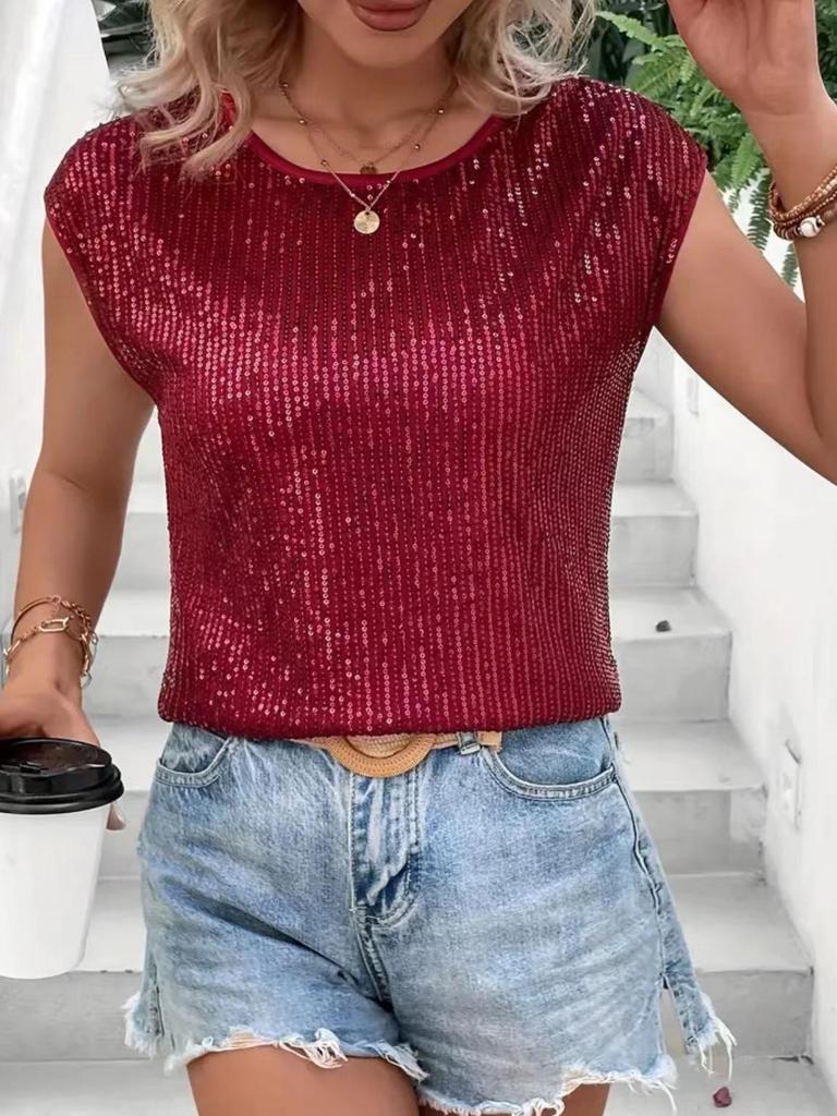 European and American Style Sleeveless Sequin Party Top for Women
