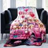 1PC Custom Name Pink Truck Puppies Love flannel blanket versatile,all-season throw suitable for the living room,bedroom,camping,travel,and gift