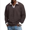 Men's Long,sleeved Color,blocked Pullover, Men's Lapel Corduroy Long,sleeved Top