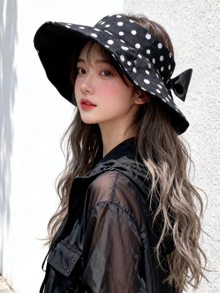 Japanischer Stil Polka Dot Leinen Breiter Rand Sonnenhut Damen UV-Schutz Faltbar Leere Oberseite Gesichtsschutz Kappe Outdoor Sommer Sonnenschutz