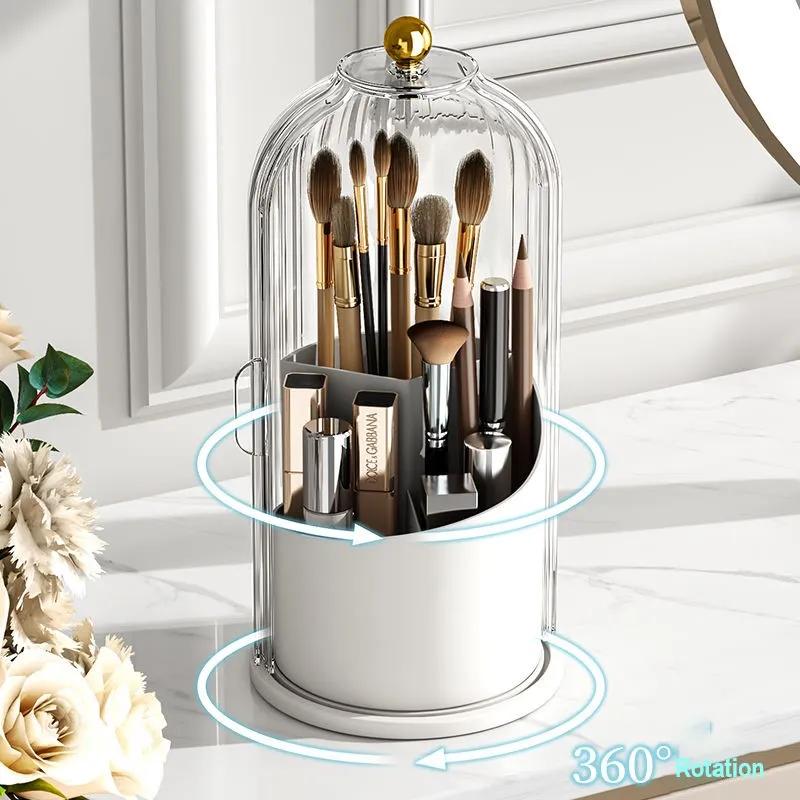 360° Rotary Makeup Brush Holder with Cover Luxury Cosmetics Lipstick Eyebrow Pencil Holder Eye Shadow Storage Box