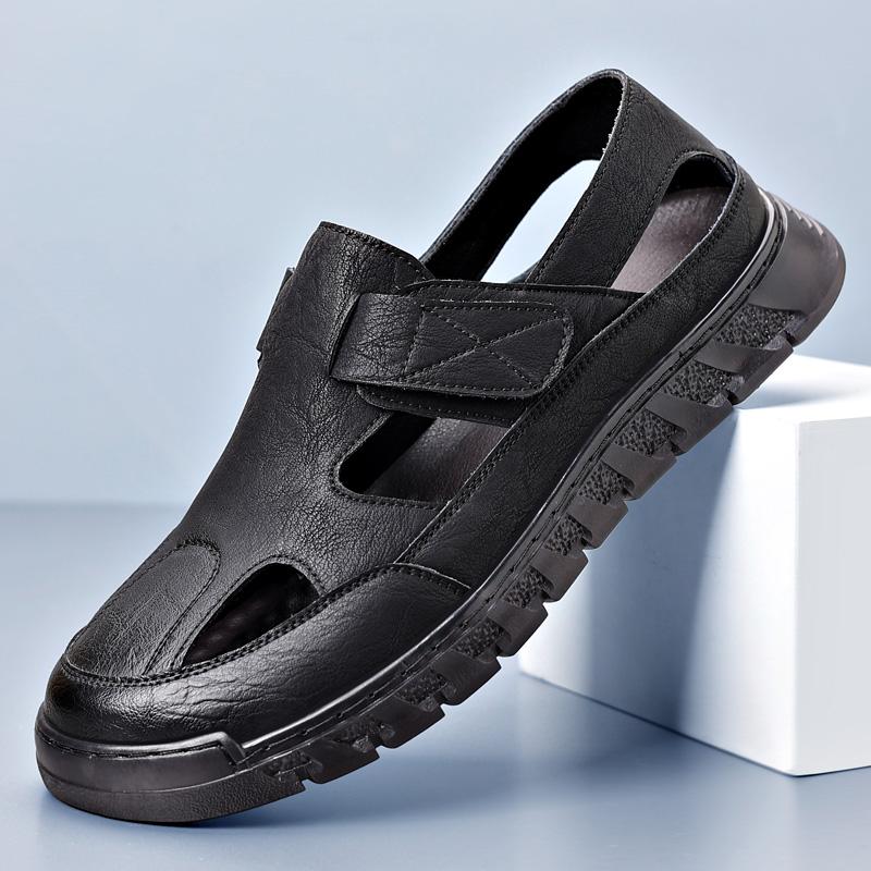 Fashion High Quality Summer Breathable Mens Sandals Fashion Handmade Split Cow Leather Casual Hollow Out Shoes Outdoor Men Beach Sandals