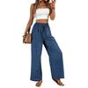 Damen Einfarbig Plissee Taille Kordelzug Locker Weites Bein Gerades Bein Hose