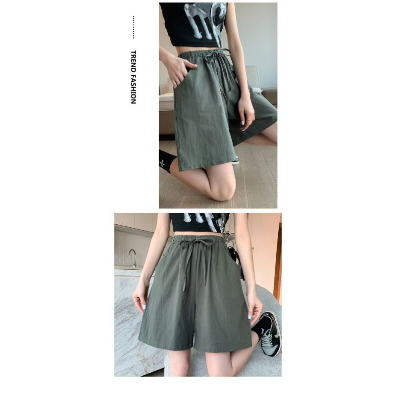 Cotton and Linen Five Quarter Pants Spring Leisure Sports Loose High Waist Wide Leg Pants Casual Shorts Women