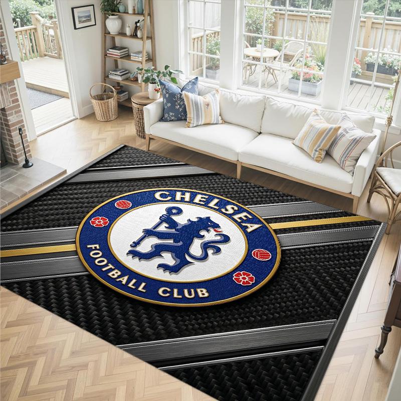 Tappeto in Velluto di Cristallo Design Chelsea FC Accogliente Non?Tappeto Stampato Antiscivolo per Camera da Letto Soggiorno Ingresso