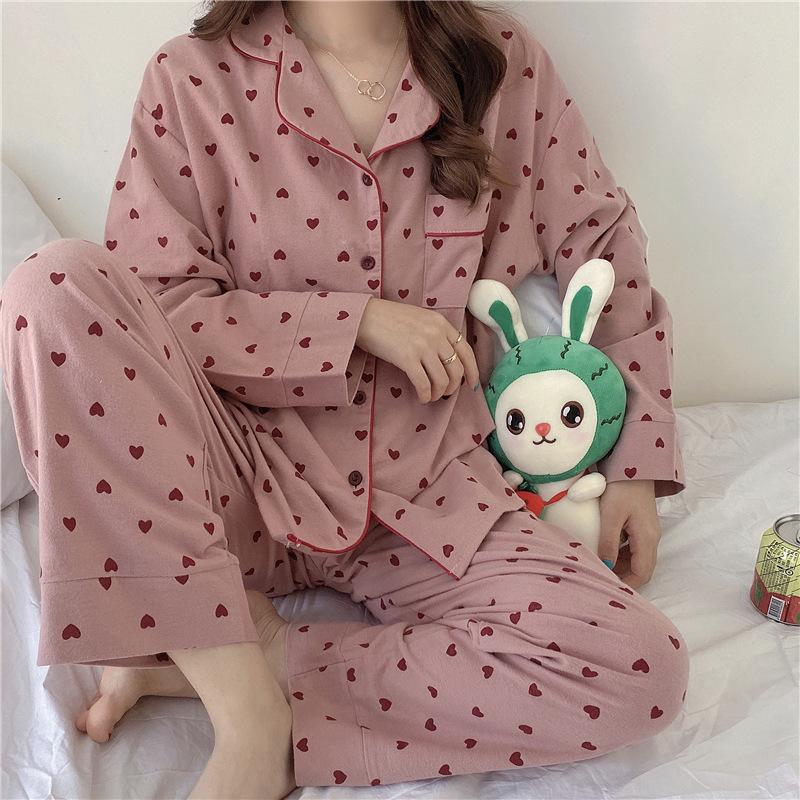Koreanischen Stil Frühling Herbst Rest Pyjamas für Frauen Mode Langarm Hosen Hochwertige Elegante Komfortable Revers Loungewear
