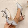 Fashion 2025 New Plus Size Women's Closed Toe Sandals Classics Bling Pointed Toe Slip On Thin Heel Sandals Fashion Versatile Dress Shoes
