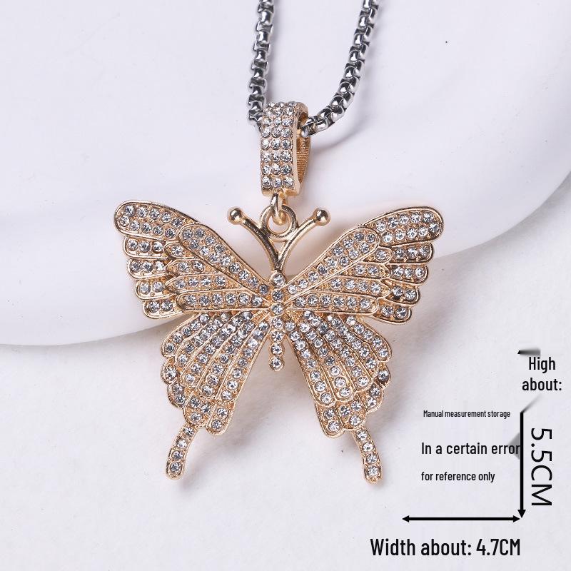 Trendy Cross-Border Rhinestone Pendant Necklace: Unisex Hip-Hop Style Stainless Steel Chain.