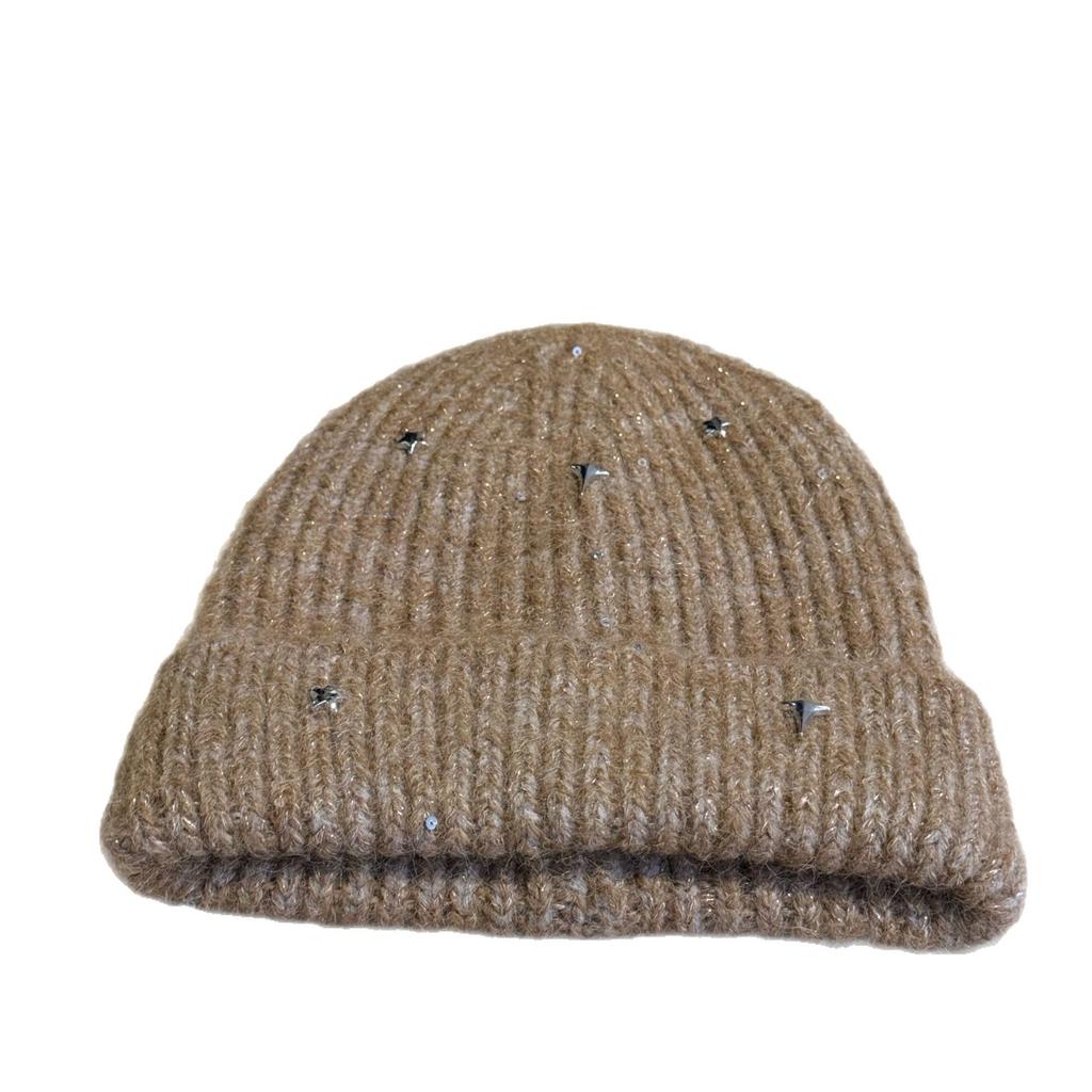 New Face Showing Little Star Sequined Knitted Hat for Women Korean Style Winter All Match Woolen Hat Travel Warm Ear Protection Hat