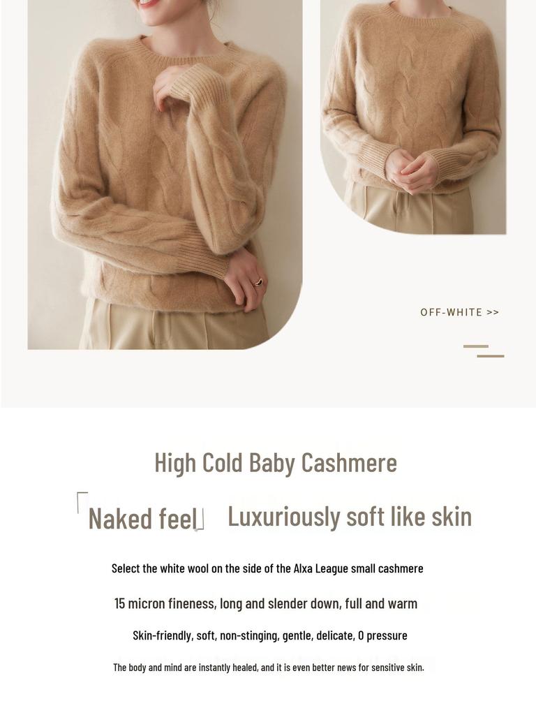2025 A/W Women's Retro Style Cable Knit Cashmere Sweater - Round Neck, Versatile