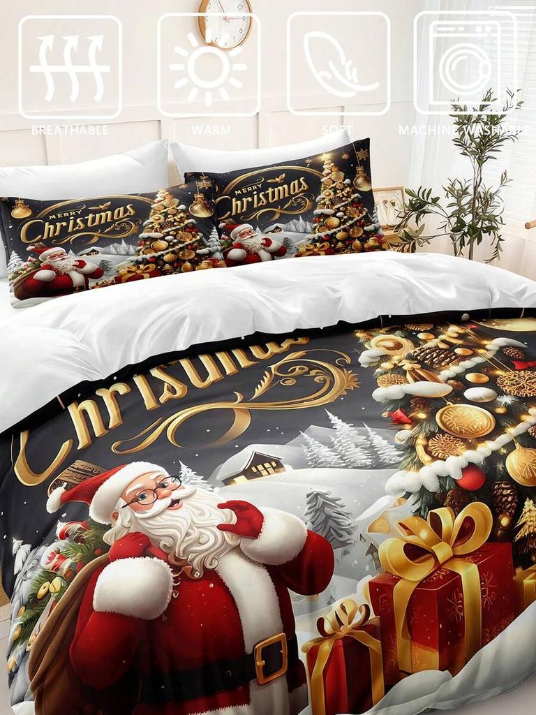 Christmas Bedding Set Merry Christmas Duvet Cover Set Christmas Printed 3 Pieces Christmas Room Decorations Comforter Cover Set