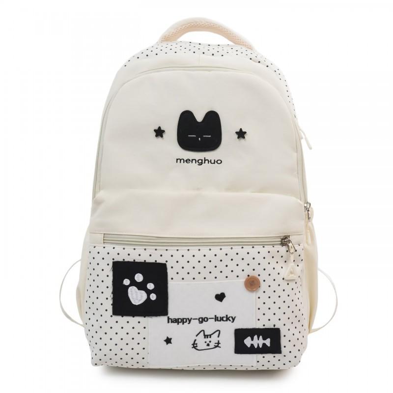 Cute Cat Student Backpack Female Japanese Small Fresh Embroidery Wave Dot Elementary School Schoolbag Travel