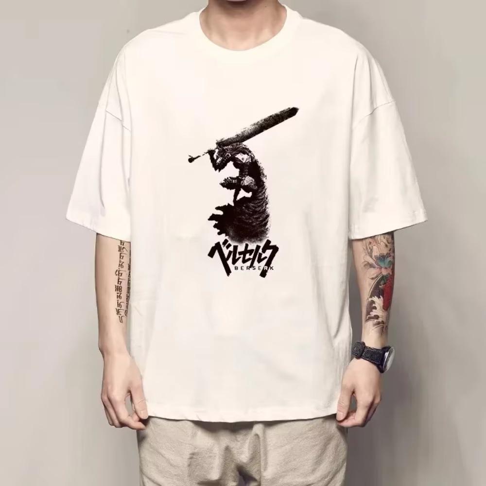 Japanese Anime Berserk Guts Funny T Shirt Men Cool Manga Graphic Short Sleeve Women 100%Cotton Harajuku Hip Hop Tees Y2k Tops