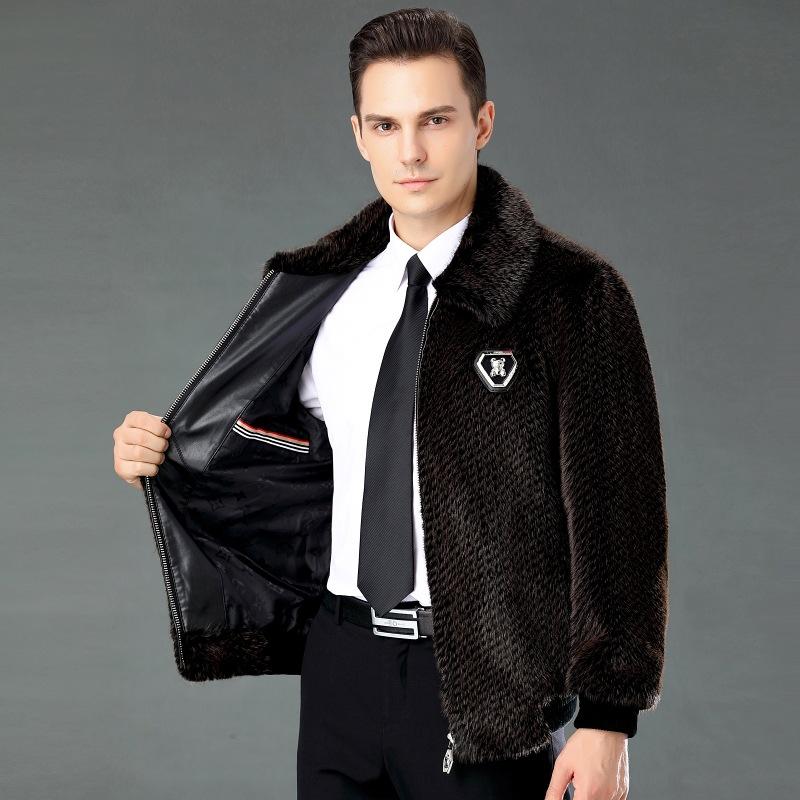 Winter Young and Middle-aged Men's North American Mink Velvet Fur Coat Short Thickened Warm Men's Trendy Cold-proof Coat