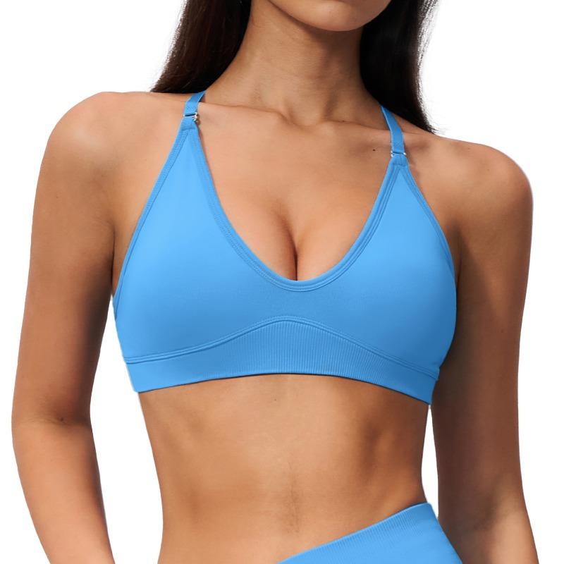 Threaded Sports Bra Neck Separate Shoulder Strap Cross Back Running Casual Sports Yoga Bra Women