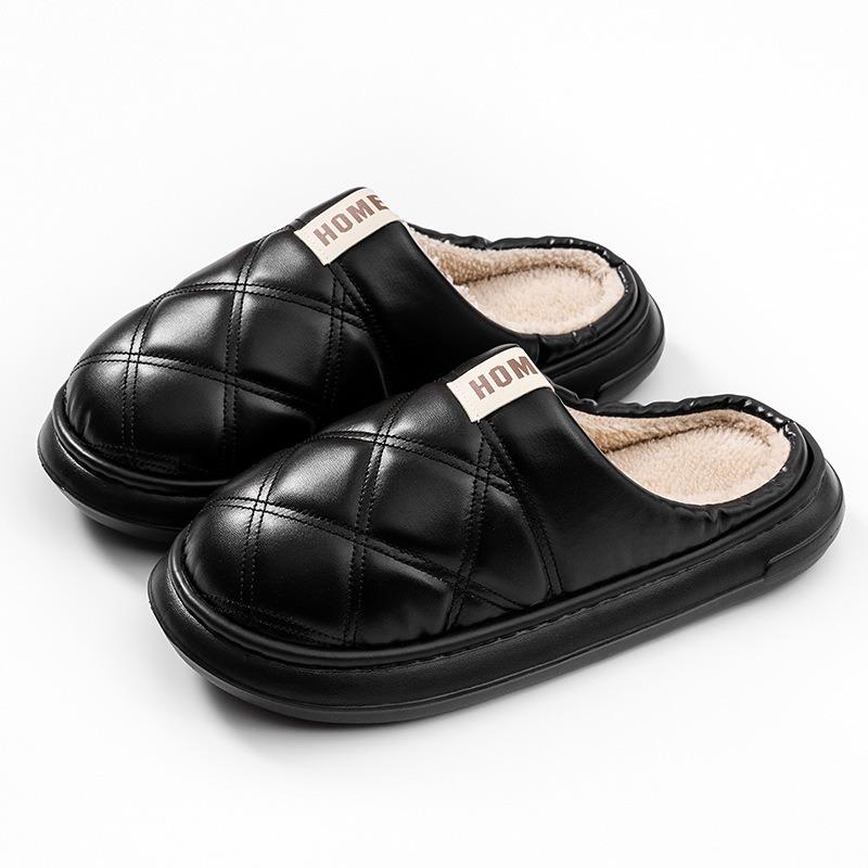 Autumn and winter fashion waterproof cotton shoes women wear versatile non-slip velvet thick-soled warm couple home cotton slippers men
