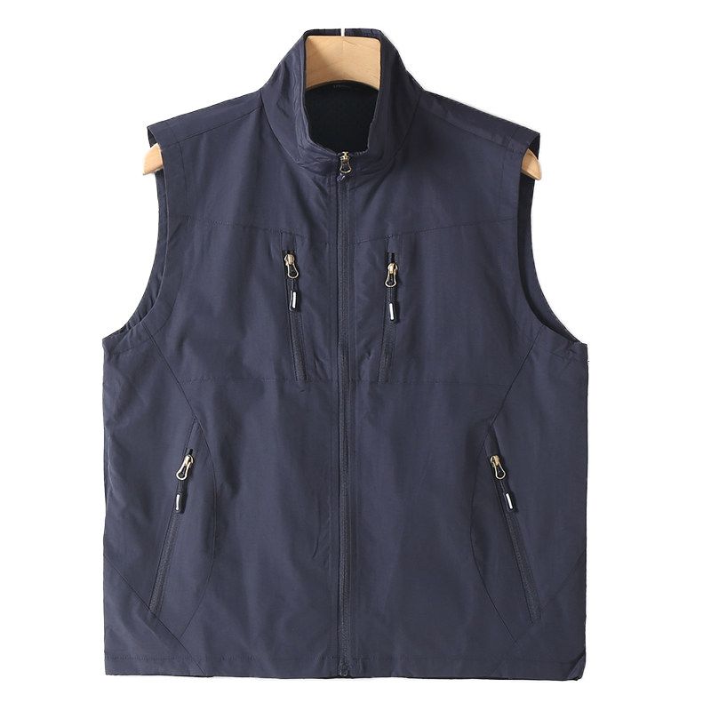 Trade Export Tail Goods Spring and Autumn Men's Multi-pockets Design Quick-Drying Breathable Stand Collar Casual All-matching Sleeveless Vest Vest