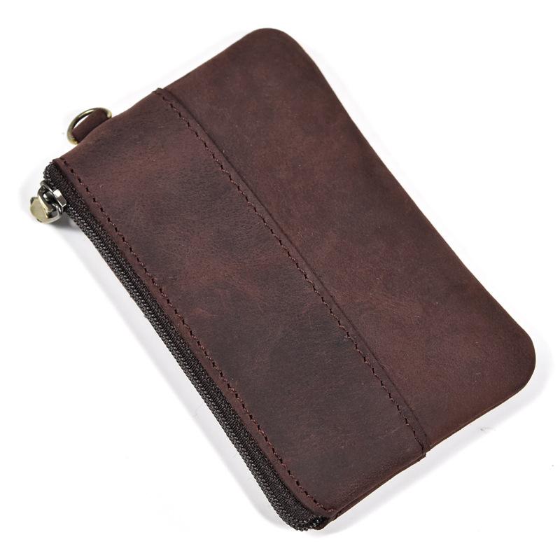 Retro Leather Change Bag, Genuine Leather Men'S And Women'S Casual Small Money Bag, Cowhide Zipper Change Bag, Handmade Coin Bag.