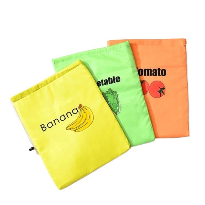 Reusable Produce Storage Bags with Drawstring Breathable Fruit and Vegetable Fresh Keeping Pouches for Kitchen Refrigerator