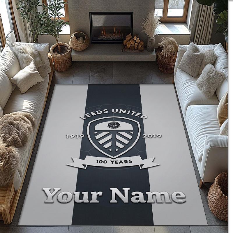 Leeds United Printed Crystal Velvet Rug Non‑Slip Crystal Velvet Carpet For Sofa Bedroom Indoor Home Decoration