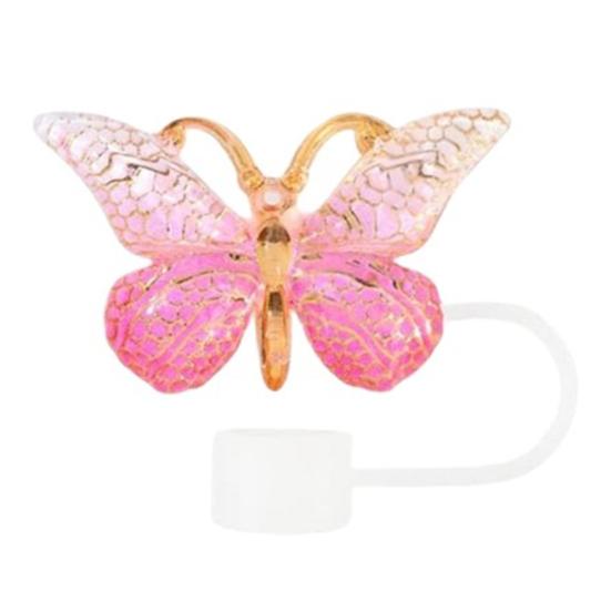 Cute Butterfly Straw Caps Silicone Toppers Covers for 10mm Straws, Dust-Proof Reusable Party Charms Guests Tumblers, Colorful Tips Accessories Coffee