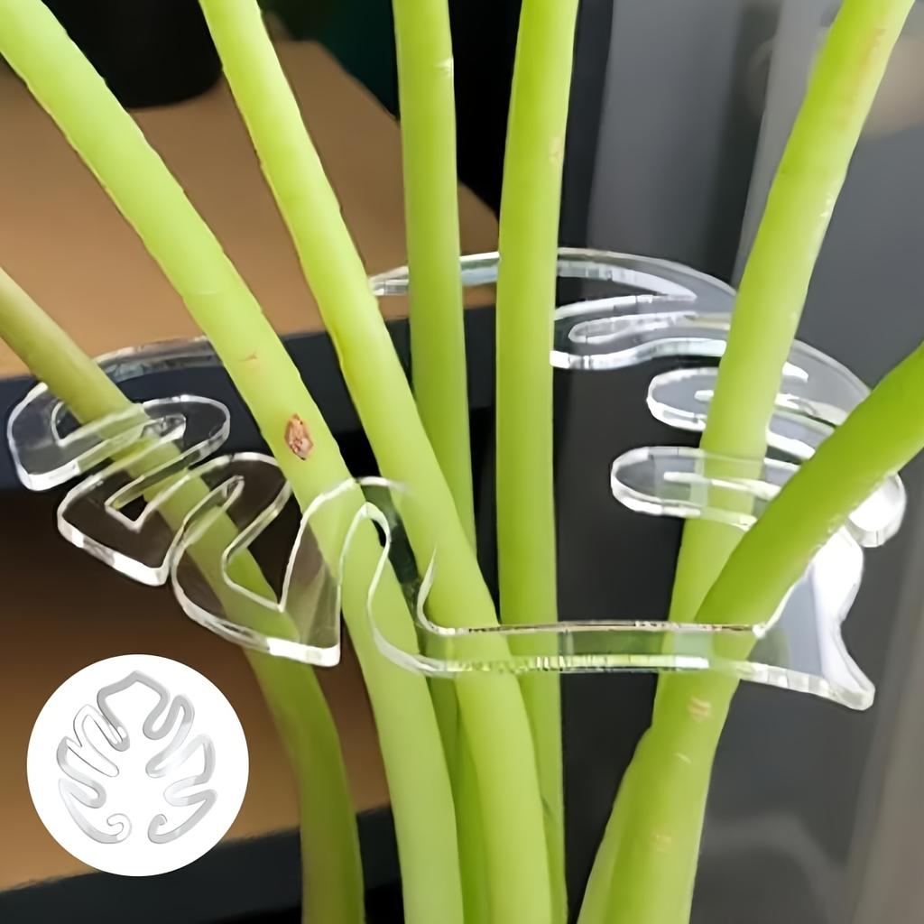 5 Pcs Transparent Leaf-Design Plant Support Stakes - Flexible Monstera Stem Clips, Invisible Plant Stake Holders for Indoor Plan