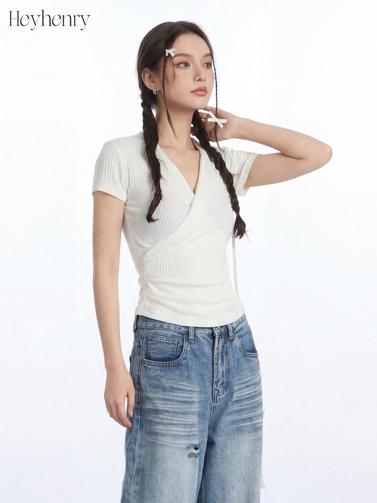 HeyHenry Women's Elegant Slim Fit V-neck Short-sleeve T-shirt