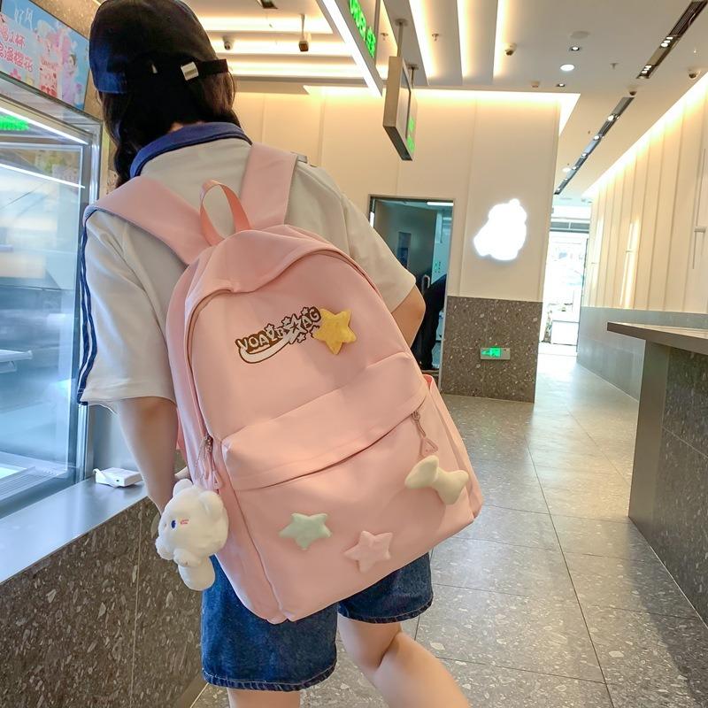 Small fresh schoolbag female cute solid color girl backpack campus girl sweet style primary and secondary school student schoolbag