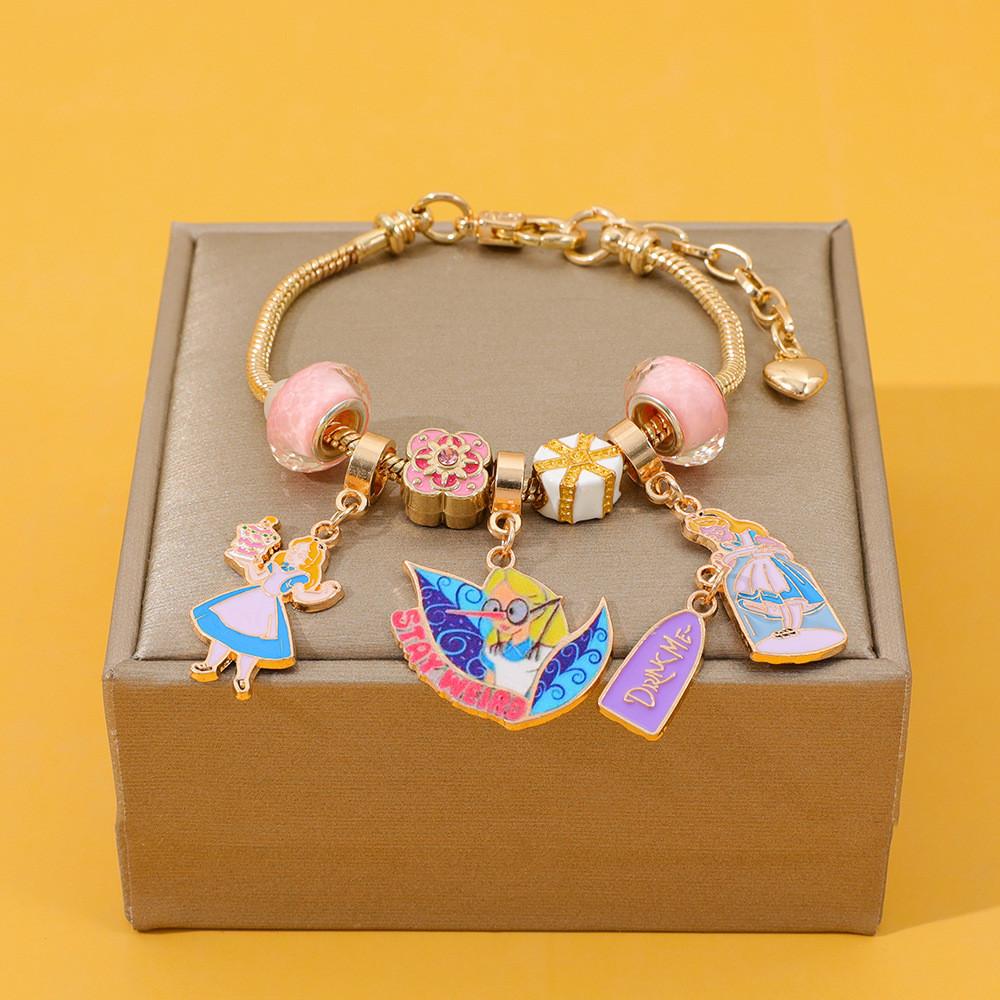 Alice In Wonderland Charm Bracelet With Zinc Alloy And Electroplated Finish For Unisex Wear