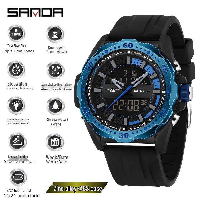 Sanda Trendy Dual Display Waterproof Sports Watch for Students