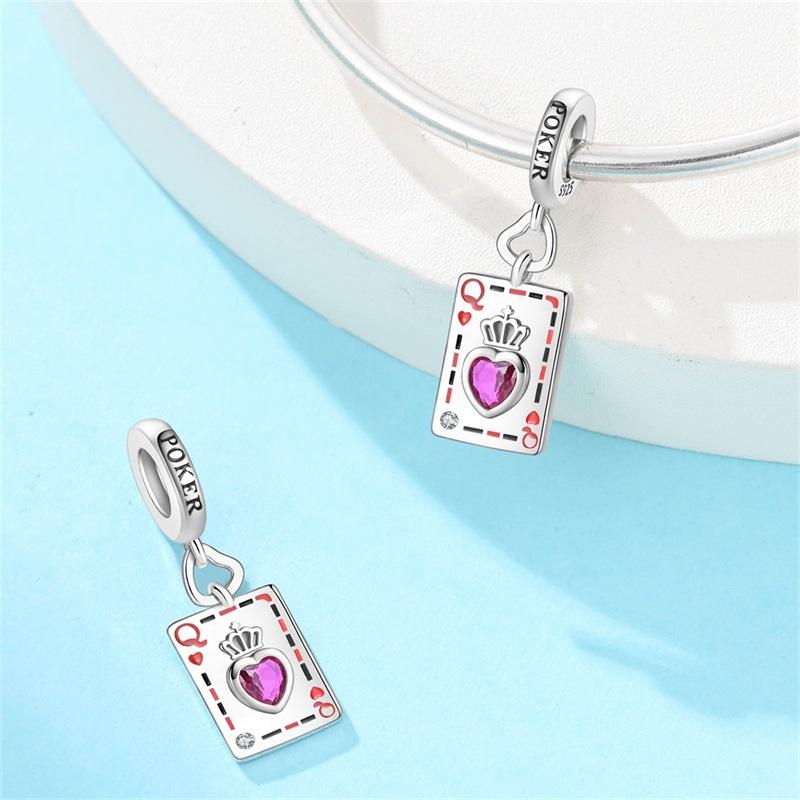 Copper Poker Card Pendant Beads Black Spade 10-A Royal Flush Red Heart 10-A Charm For Bracelet Woman Jewelry Gifts